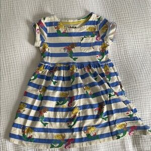 Mini boden Blue and White Striped Kids Dress with Mermaid Print 5-6yr